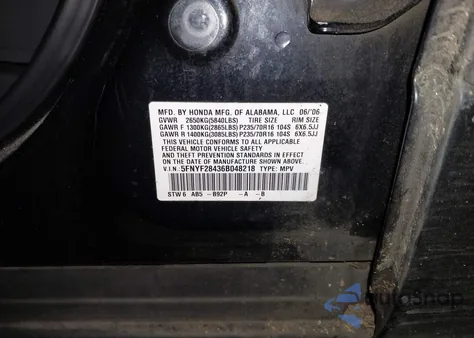 2006 Honda Pilot Ex from USA, damaged, VIN 5FNYF28436B048218